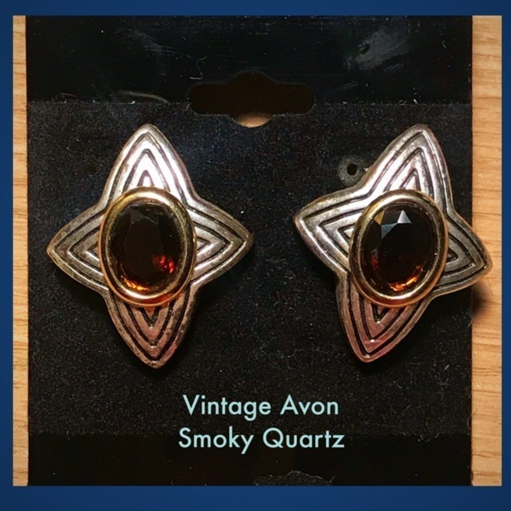 VINTAGE Avon Smokey Stones Silver Earrings